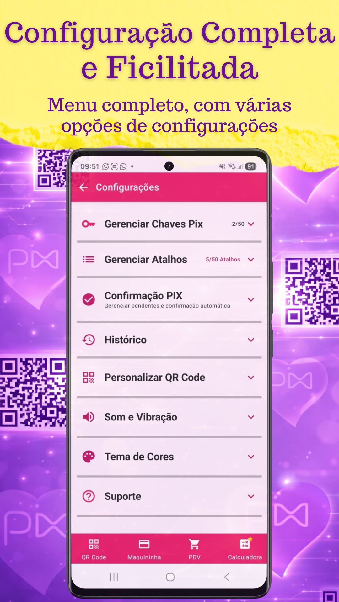 Várias Opções de Configurações